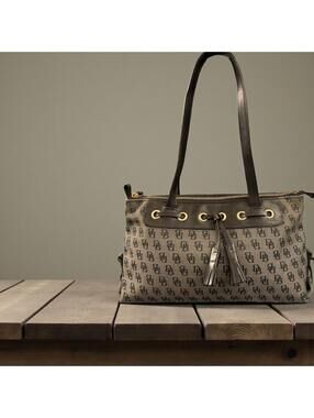Dooney & Bourke Gray Monogram Tassel Tote